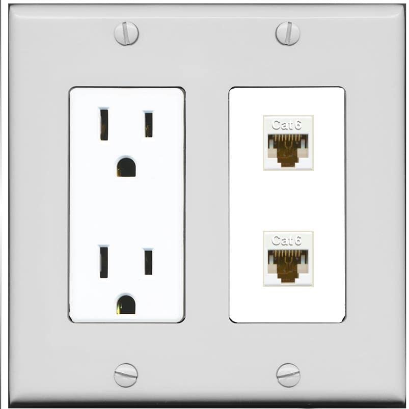 RiteAV 2 Port Cat6 Ethernet Wall Plate - Outlet [Gray/White]