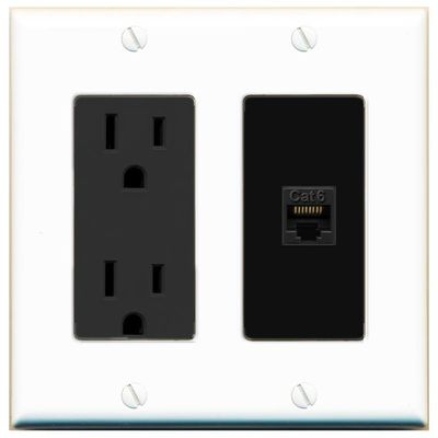 RiteAV 1 Port Cat6 Ethernet Wall Plate Female-Female - Outlet [White/Black]