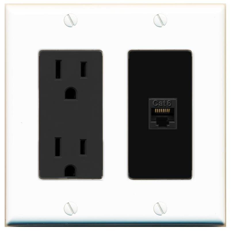 RiteAV 1 Port Cat6 Ethernet Wall Plate Female-Female - Outlet [White/Black]