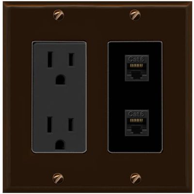 RiteAV 2 Port Cat6 Ethernet Wall Plate - Outlet [Brown/Black]