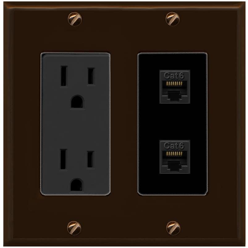 RiteAV 2 Port Cat6 Ethernet Wall Plate - Outlet [Brown/Black]