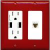 RiteAV 1 Port Cat6 Ethernet Wall Plate Female-Female - USB Charger Outlet [Red/White] view 1