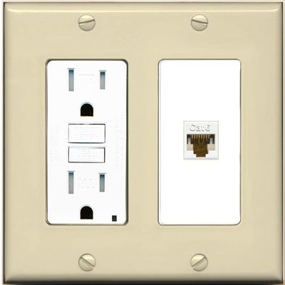 RiteAV 1 Port Cat6 Ethernet Wall Plate Female-Female - GFCI [Ivory/White]