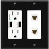 RiteAV 2 Port Cat6 Ethernet Wall Plate - USB Charger [Black/White] view 1