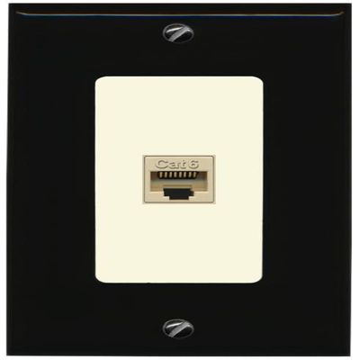 RiteAV Decorative 1 Port Cat6 Ethernet Wall Plate Female-Female - 1 Gang [Black/Light-Almond]