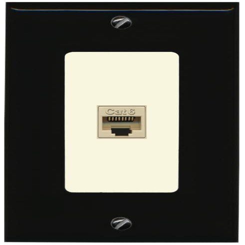RiteAV Decorative 1 Port Cat6 Ethernet Wall Plate Female-Female - 1 Gang [Black/Light-Almond]