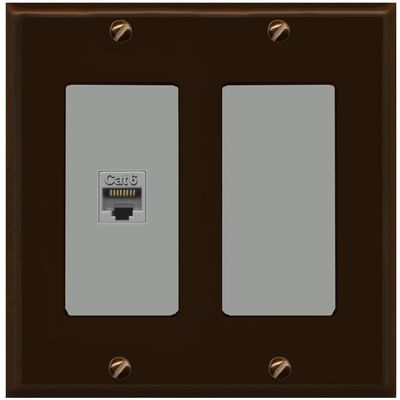 RiteAV 1 Port Cat6 Ethernet Wall Plate Female-Female - 2 Gang Decorative [Brown/Gray]