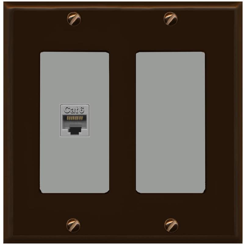 RiteAV 1 Port Cat6 Ethernet Wall Plate Female-Female - 2 Gang Decorative [Brown/Gray]