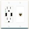RiteAV 1 Port Cat6 Ethernet Wall Plate Female-Female - USB Charger Outlet [White/White] view 1