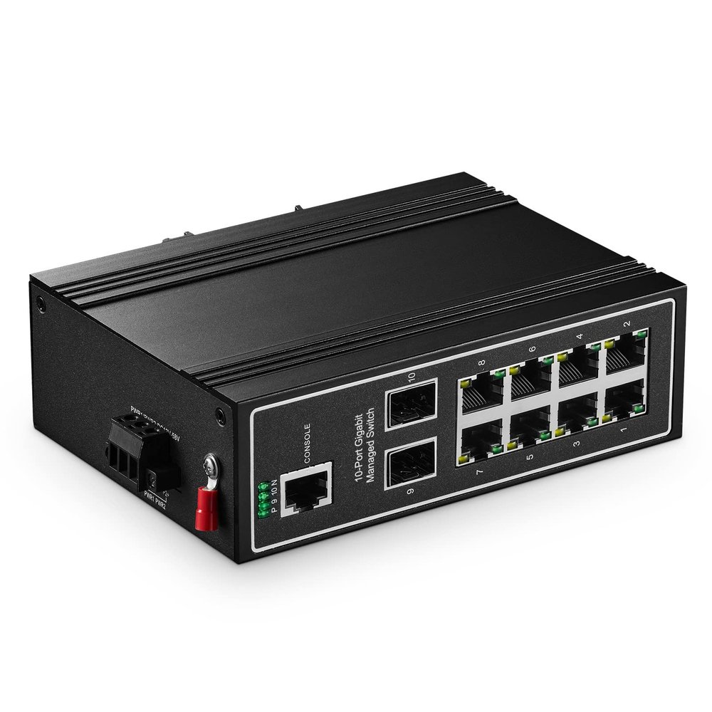 Binardat 10 Port Gigabit L2+ Managed Industrial DIN-Rail Switch, 8 Gigabit Ethernet Ports, 2 Gigabit SFP, Vlan|Route|Ring|ACL|Qos Web/Console Managed