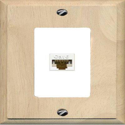 RiteAV Decorative 1 Port Cat6 Ethernet Wall Plate Female-Female - 1 Gang [Wood/White]