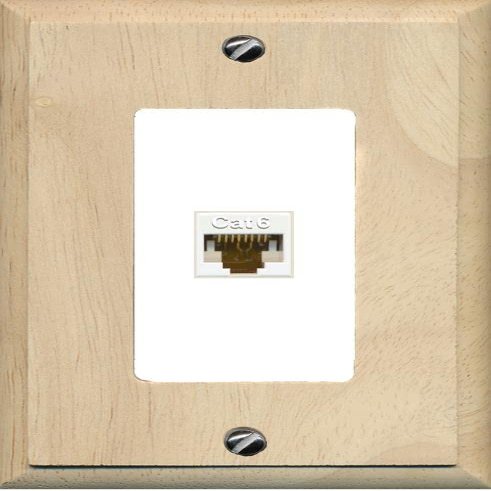 RiteAV Decorative 1 Port Cat6 Ethernet Wall Plate Female-Female - 1 Gang [Wood/White]