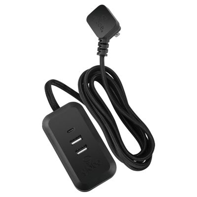 Globe Electric 78300 Charging Station with 6ft Fabric Extension Cord, 2X USB-A Charging Ports, 1x USB-C Charging Port, Right Angle Plug, 120 Volts, Black, Electronics, Home Improvement