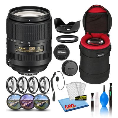 Nikon AF-S DX NIKKOR 18-300mm f/3.5-6.3G ED VR Lens (2216) with Padded Lens Case + Macro Filter Kit + UV, CPL, FL Lens Filters + Tulip Hood + Lens Cap Keeper + Cleaning Kit (Renewed)