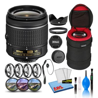 Nikon AF-P DX NIKKOR 18-55mm f/3.5-5.6G VR Lens (20059) with Padded Lens Case + Macro Filter Kit + UV, CPL, FL Lens Filters + Tulip Hood + Lens Cap Keeper + Cleaning Kit (Renewed)
