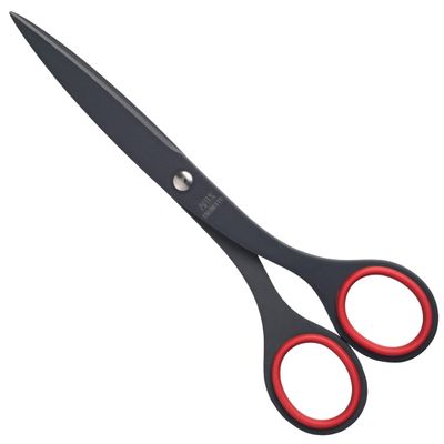 ALLEX Black Scissors for Office 6.5" All Metal Japanese Stainless Steel, Non Stick Coated Blade, Red, Made in JAPAN
