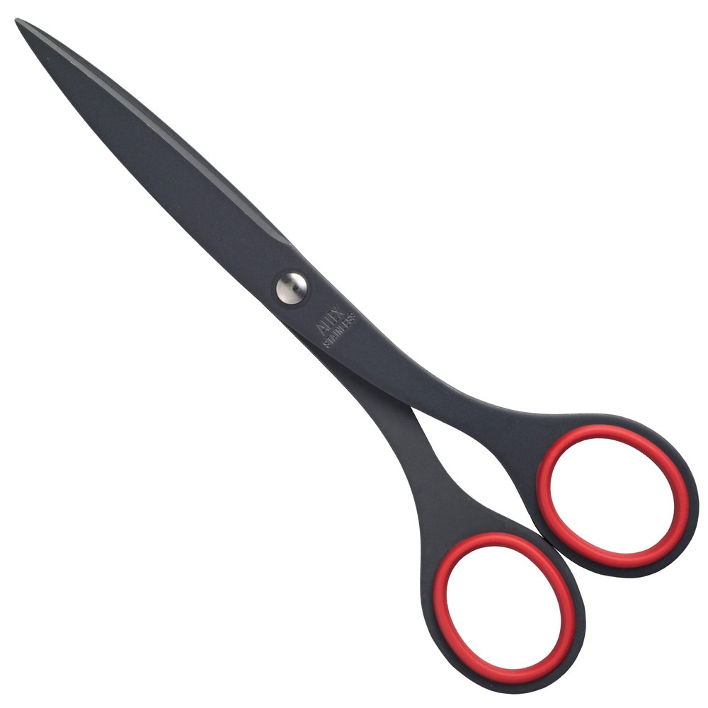 ALLEX Black Scissors for Office 6.5" All Metal Japanese Stainless Steel, Non Stick Coated Blade, Red, Made in JAPAN
