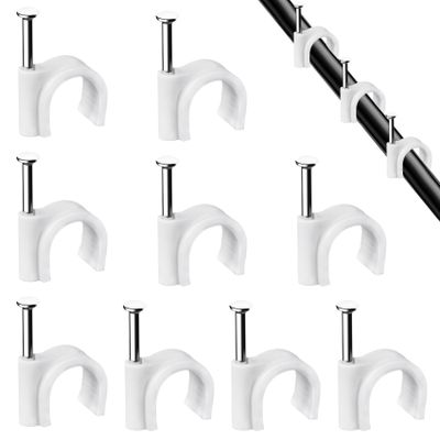 Abnii Cable Clips, 100 Pcs, 7mm, Wire Wall Clips with Steel Nails, Cable Management Organizer Clips, Cable Tacks Coax Holder Clips, RG6 RG59 CAT6 RJ45 Cable Cord Clips, White