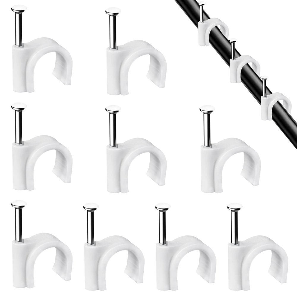 Abnii Cable Clips, 100 Pcs, 7mm, Wire Wall Clips with Steel Nails, Cable Management Organizer Clips, Cable Tacks Coax Holder Clips, RG6 RG59 CAT6 RJ45 Cable Cord Clips, White