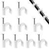 Abnii Cable Clips, 100 Pcs, 7mm, Wire Wall Clips with Steel Nails, Cable Management Organizer Clips, Cable Tacks Coax Holder Clips, RG6 RG59 CAT6 RJ45 Cable Cord Clips, White view 1