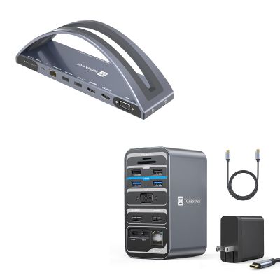 USB C Docking Station Dual Monitor, 15 in 1 USB C Dock Dual HDMI with 65W Power Supply for Lenovo, HP, Dell, Surface, Dual 4K HDMI Docking Station with Vertical Stand for MacBook Pro/Air