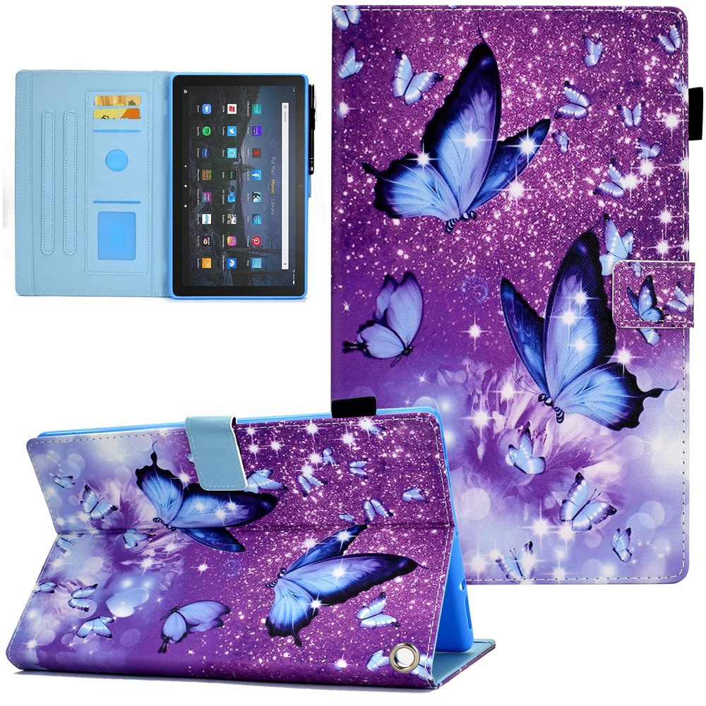 Case for Amazon Kindle Fire HD 8 and Fire HD 8 Plus Tablet Case (12th/10th Generation 2024/2022/2020 Release), Funut PU Leather Slim Smart Cover Tablet Case with Auto Wake/Sleep, Purple Butterfly