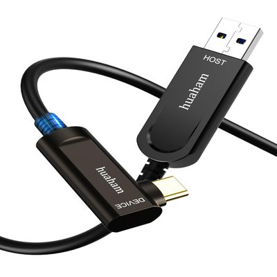 huaham USB A to USB C Fiber Optic Right Angled Cable 33FT, 10Gbps USB 3.2 Gen2 USB C Cable, Ultra Slim & Long Distance USB Cable with Germany SiliconLine Chip for Logitech 4K Camera,Video Conference