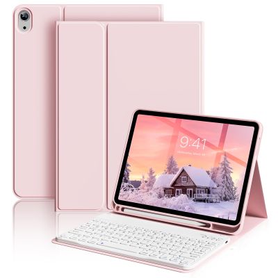 aoub Keyboard Case for iPad (A16) 11th Gen 11 Inch 2025, iPad 10th Generation 10.9 inch 2022 with Pencil Holder, Stand Folio Detachable Wireless Bluetooth Rechargeable Keyboard, Pink