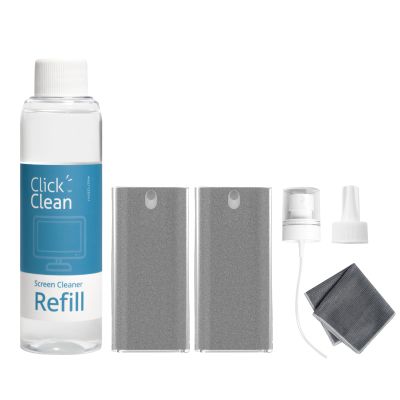 Click Clean Screen Cleaner Kits - 2 All-in-One Mist Cleaner with 4 oz Refill, 1 Microfiber Cloth(7.8 x 7.8in), 1 Mini Funnel, and 1 Sprayer - for All Phones, Laptop and Tablet Screens