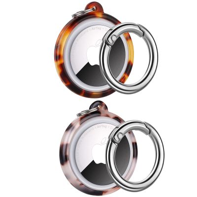 Omter 2 Pack Resin Airtag Case Holder with Airtag Keychain, Dropproof AirTag Keychain Cover, Full-Body Shockproof,Portable AirTag Case for Keys, Luggage,Wallet,Cat,Dog (Ivory + Tortoise Tortoise)