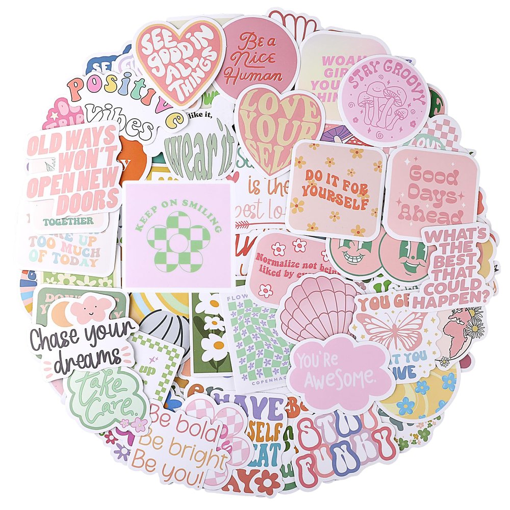 100PCS Cute Preppy Stickers Pink Motivational Vinyl Waterproof Stickers for Laptop Bumper Water Bottles Computer Phone Hard Hat Car Inspirational Decals for Adults Women Kids Teen Girls