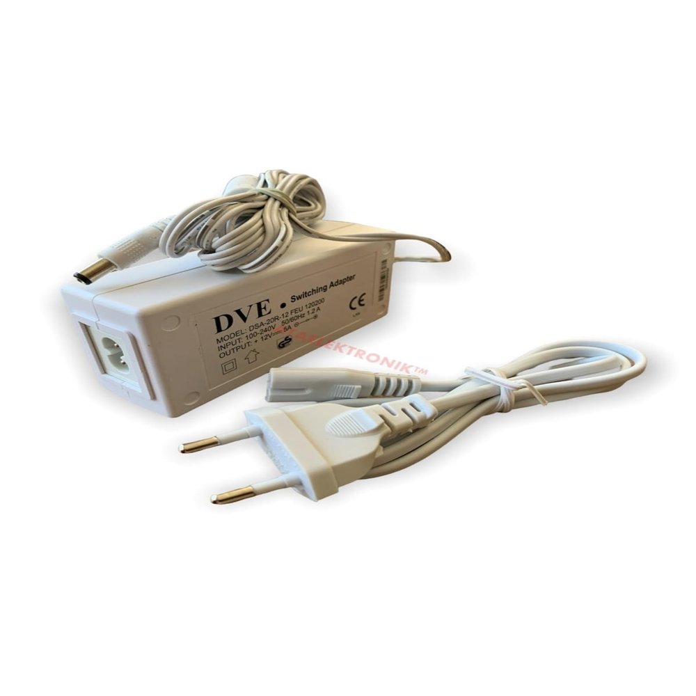 ATA ELECTRONIC White Dve 12V 5A to 12 Volt 5 Amp Adapter Plastic Case Current Protected Adapter Supply Transformer