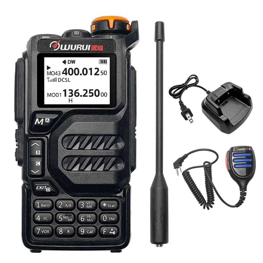 Wurui K5 Full Band walkie Talkie for Adults Professional Outdoor Long Range uhf VHF Skiing car Cheap GMRS intercom USB c (K5 with Microphone)
