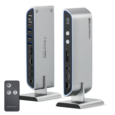 Cable Matters 14-in-1 USB C KVM Switch Dock for 2 Laptops, Supports Dual 4K 60Hz Over DisplayPort & HDMI, Up to 100W Charging, 10Gbps USB-A/USBC Port, Not for Desktop, Thunderbolt 4 Compatible