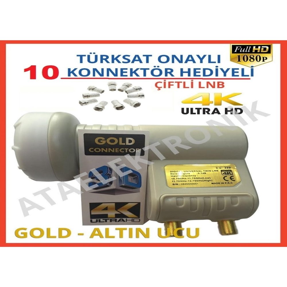 ATA ELECTRONIC 2-Pit Lnb 3D 4K Full Hd Lenebe Elenbi + Antenna Cable + 10 Jack