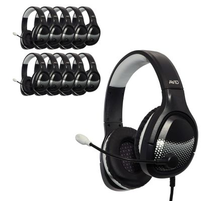 Avid Products AE-79 Deluxe Over-Ear Classroom Computer Stereo Headset USB Plug, Black (10 Pack), Great for Gaming and E-Sports