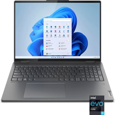 Lenovo Yoga 7i 16 inch 2.5K Touchscreen (2560 x 1600) 2-in-1 Convertible Laptop Computer, Intel Evo Platform, Core i5-1240P, 8GB Memory, 256GB SSD, Backlit Keyboard, Storm Grey (Renewed)
