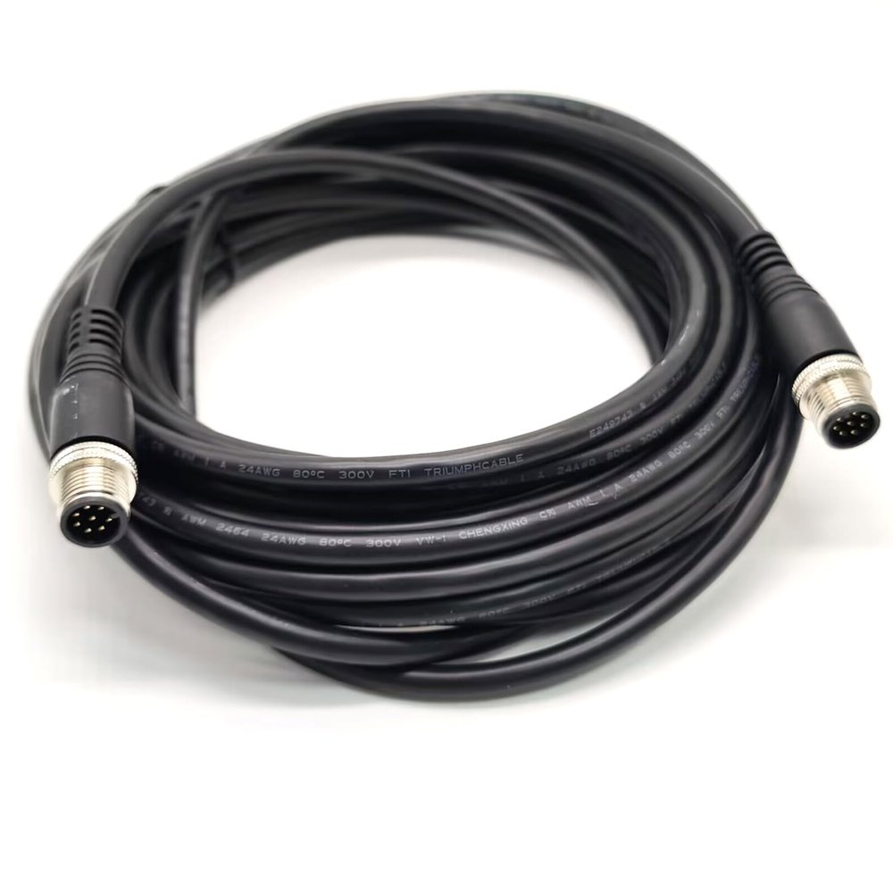 Keisnoaja M12 8Pin Cable, Male to Male Straight A-Coding 7.3M 24AWG Shielded, Aviation Sensor Connection, Industrial Equipment, for System Integrators