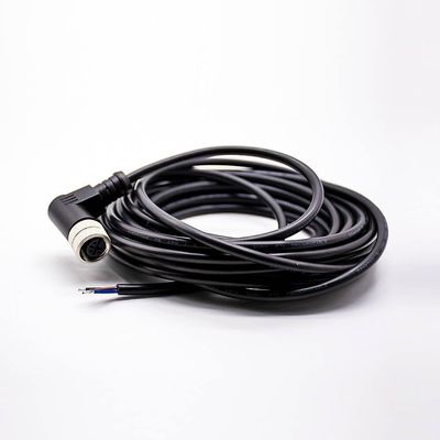 keisnoaja M12 Female 3 Pin A-Coding Right Angle Connector Molded Black Cable 5M AWG22