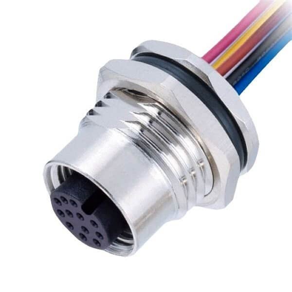 10pcs M12 Female 12Pin Connector Front Mount With Single Wire Harness 50CM