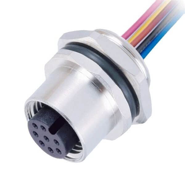 10pcs M12 Female 8Pin Panel Mount Connector With 50CM Length Single Wires, 8 Contacts Connector
