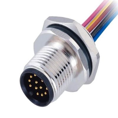 10pcs M12 Male 12Pin Plug Panel Mount Connector with 50CM Pigtails and Back Screw Mounting
