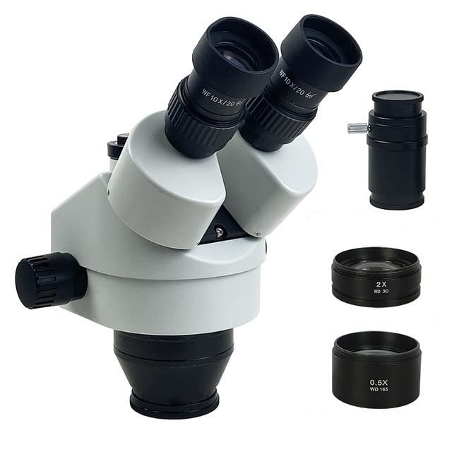 7X-45X 3.5X-90X Simul-Focal Trinocular Microscope Zoom Stereo Microscope Head 0.5X WF10X/20MM Eyepiece Auxiliary Objective Lens (Color : 3.5X-90X WH)