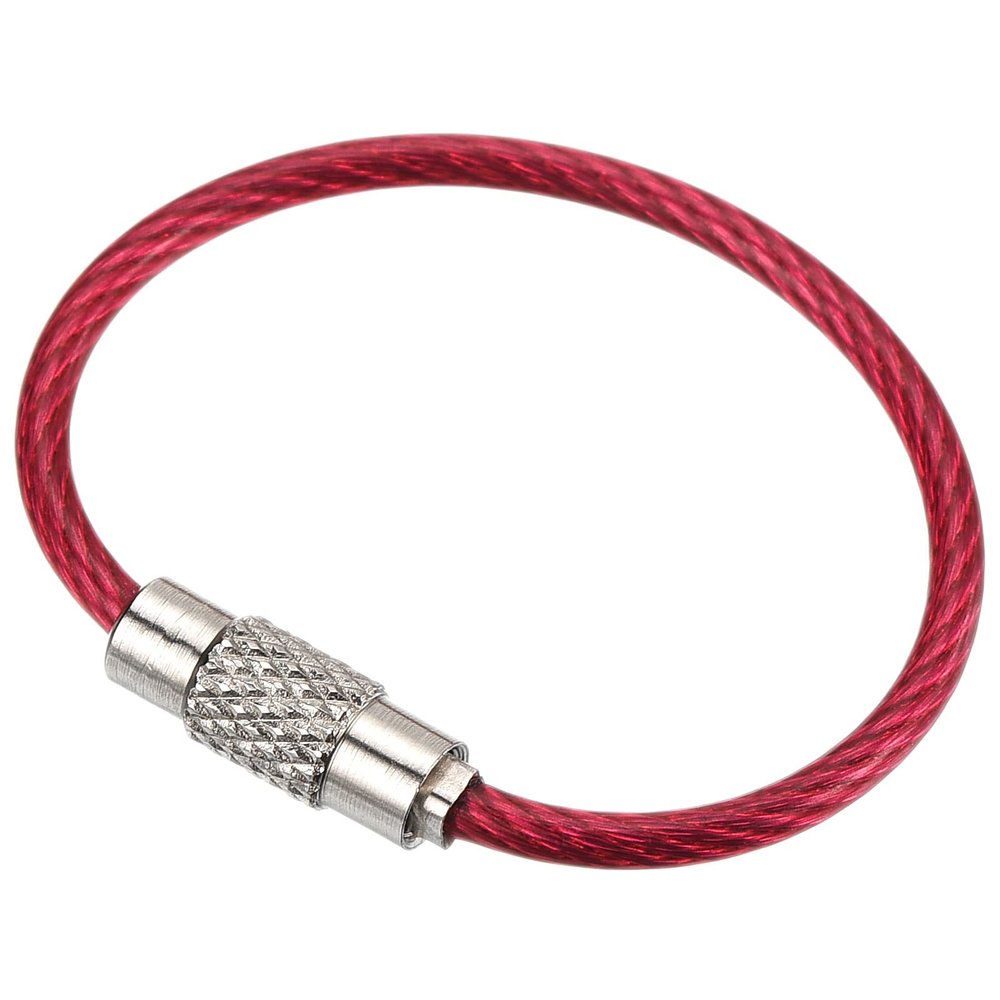 PATIKIL 6 Inch Length Wire Keychain Cable, 10 Pack Stainless Steel Key Ring Loop for Outdoor Hiking Sport, Rose Red