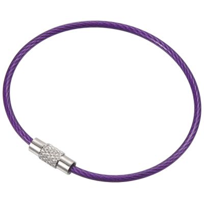 PATIKIL 6 Inch Length Wire Keychain Cable, 5 Pack Stainless Steel Key Ring Loop for Outdoor Hiking Sport, Purple