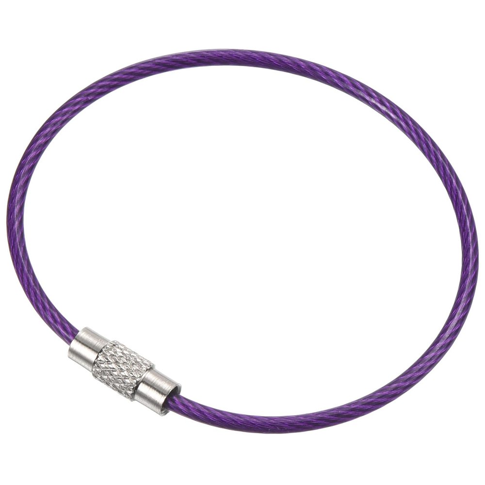 PATIKIL 6 Inch Length Wire Keychain Cable, 5 Pack Stainless Steel Key Ring Loop for Outdoor Hiking Sport, Purple