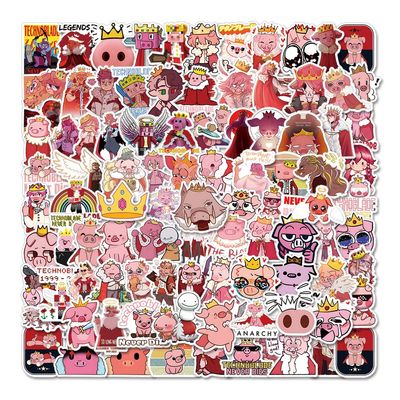 100Pcs Technoblades Game Pink Pig Cute Vinyl Cartoon Stickers for Water Bottles Laptop Phone Journaling for Birthday Party Supplies Halloween Decoration Favors
