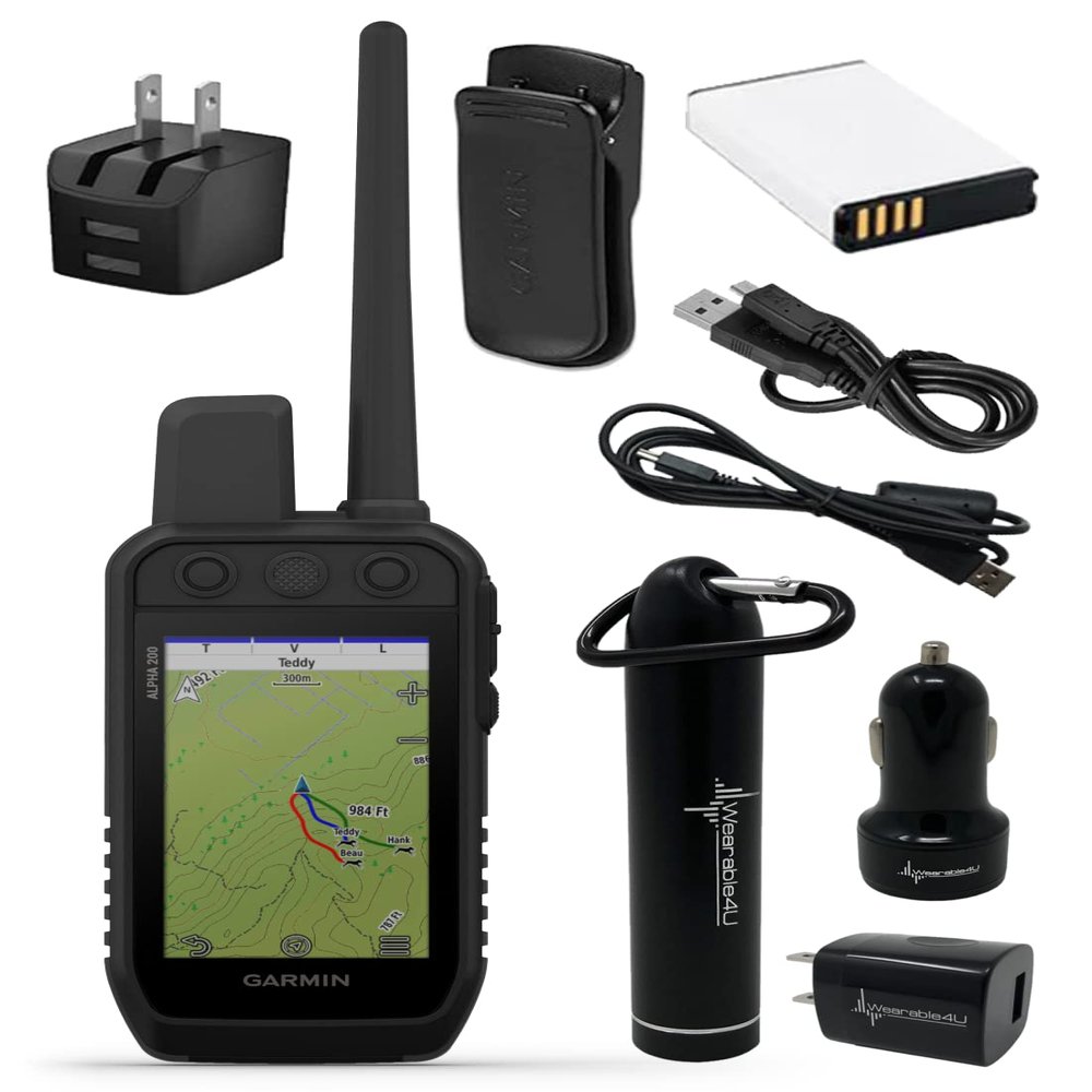 Wearable4U - Garmin Alpha 200 Handheld, Tracking and Training for Your Dogs, Sun-Light Readable Touchscreen and 6 Button Design, High-Sensitivity GPS with Power Pack Bundle