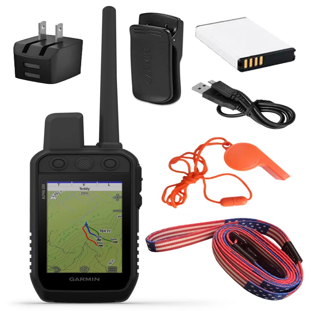 Wearable4U Garmin Alpha 200 Handheld, Tracking and Training for Your Dogs, Sun-Light Readable Touchscreen and 6 Button Design, High-Sensitivity GPS with Whistle and Leash Bundle