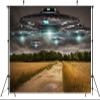 Loccor 15x10ft Fabric UFO Backdrop Field Science Fiction Alien Spacecraft Flying Sauce Background UFO Birthday Party Decorations Kid Boy Portrait Photo Booth Studio Props view 2